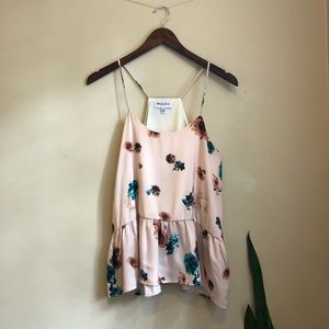 Pink Floral Peplum Spaghetti Strap Tank Top